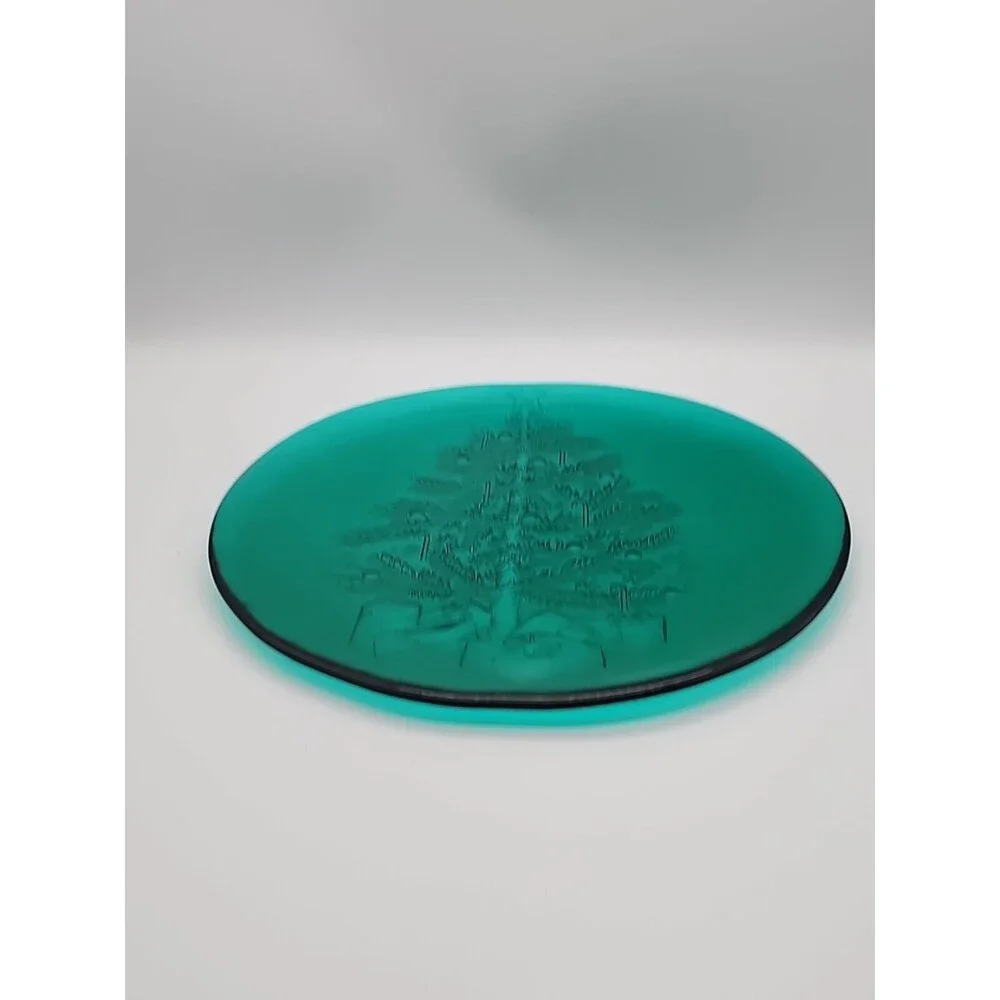 Christmas Tree Platter Teal Glass Large Plate